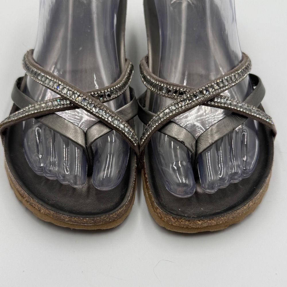 Cristina Francini Rhinestone Wedge Sandals 9 Pewter Metallic Italian Cork Boho - Picture 2 of 7